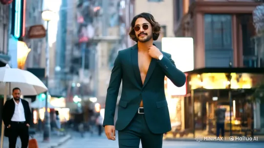 Stylish Man in Tailored Suit Struts Through City – AI Generated Video | Hailuo AI