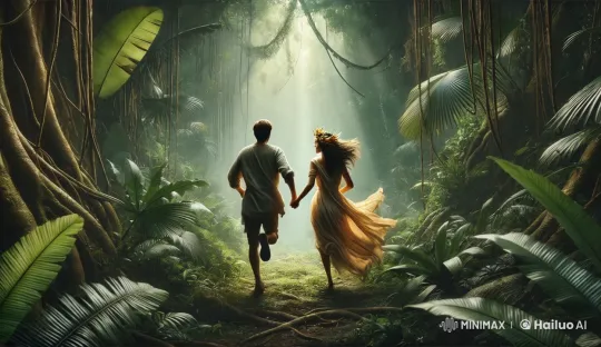Couple Runs Through Enchanted Jungle Path – AI Generated Video | Hailuo AI