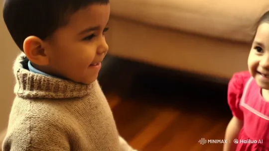 Innocent Childhood Affection Captured in Soft Light – AI Generated Video | Hailuo AI