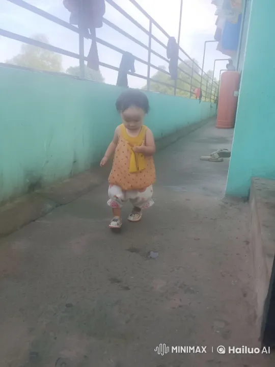 Toddler's Cautious Walk in Colorful Passageway – AI Generated Video | Hailuo AI