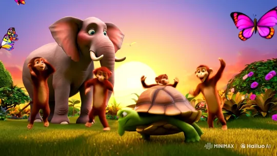Jungle Animals Celebrate Unity in Joyful Dance Finale – AI Generated Video | Hailuo AI