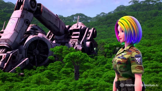 Tropical Rainforest Scene with Officer Amidst Wreckage – AI Generated Video | Hailuo AI