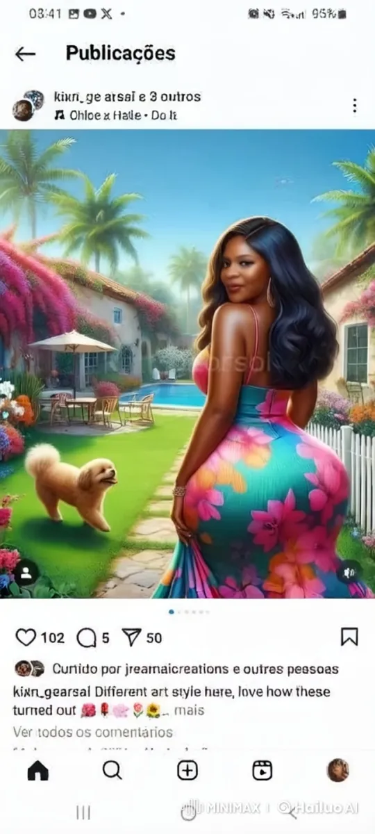 Serene Garden Stroll with Woman and Dog – AI Generated Video | Hailuo AI
