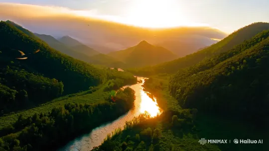 Golden Sunrise Over a Serene, Lush Valley Landscape – AI Generated Video | Hailuo AI