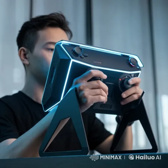 Young Gamer Immersed in Futuristic Console Game – AI Generated Video | Hailuo AI