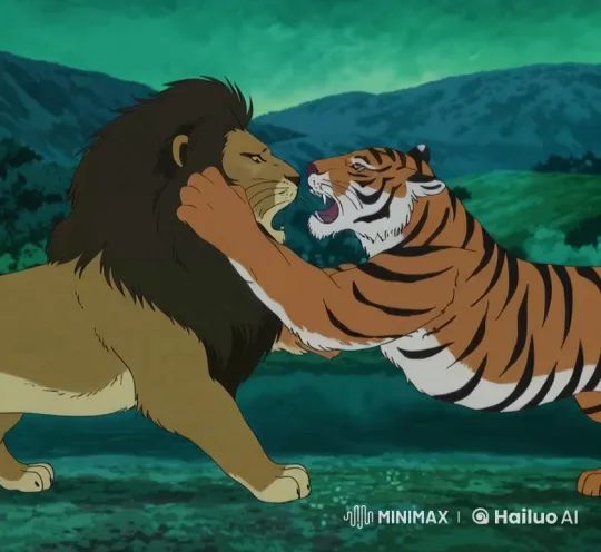 Lion and Tiger Engage in a Fierce Life-Or-Death Struggle – AI Generated Video | Hailuo AI