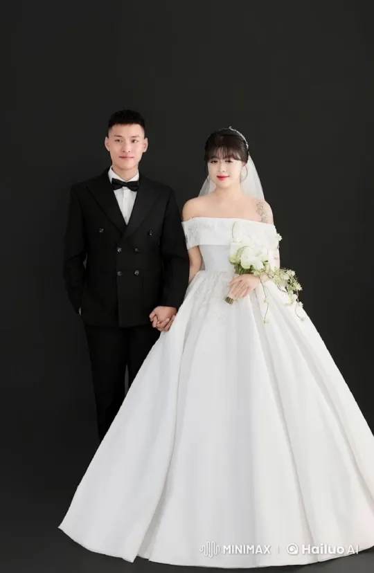 Classic Wedding Portrait: Bride and Groom Embrace – AI Generated Video | Hailuo AI