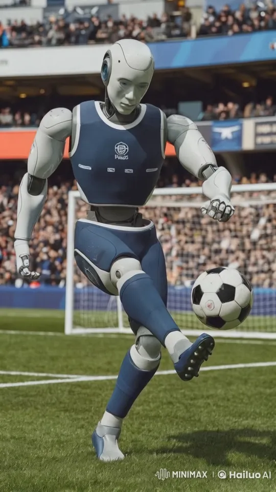 Humanoid Robot Juggles Soccer Ball on Field – AI Generated Video | Hailuo AI