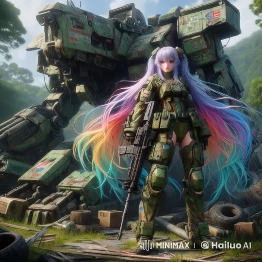 Futuristic Mech and Camouflaged Character in Jungle Setting – AI Generated Video | Hailuo AI
