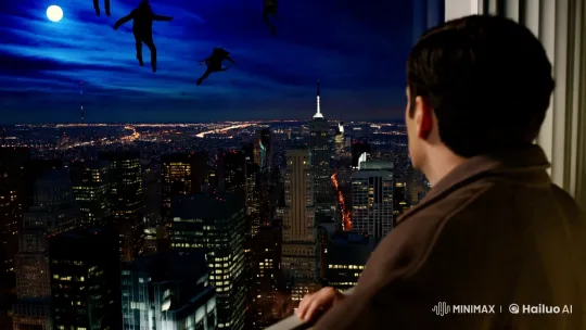 Man Observes Surreal Skyfall from Skyscraper Window – AI Generated Video | Hailuo AI