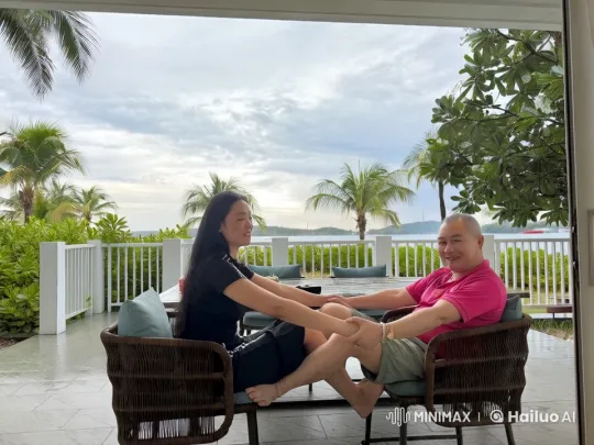 Couples Enjoying Playful Kung-Fu on Tropical Patio – AI Generated Video | Hailuo AI