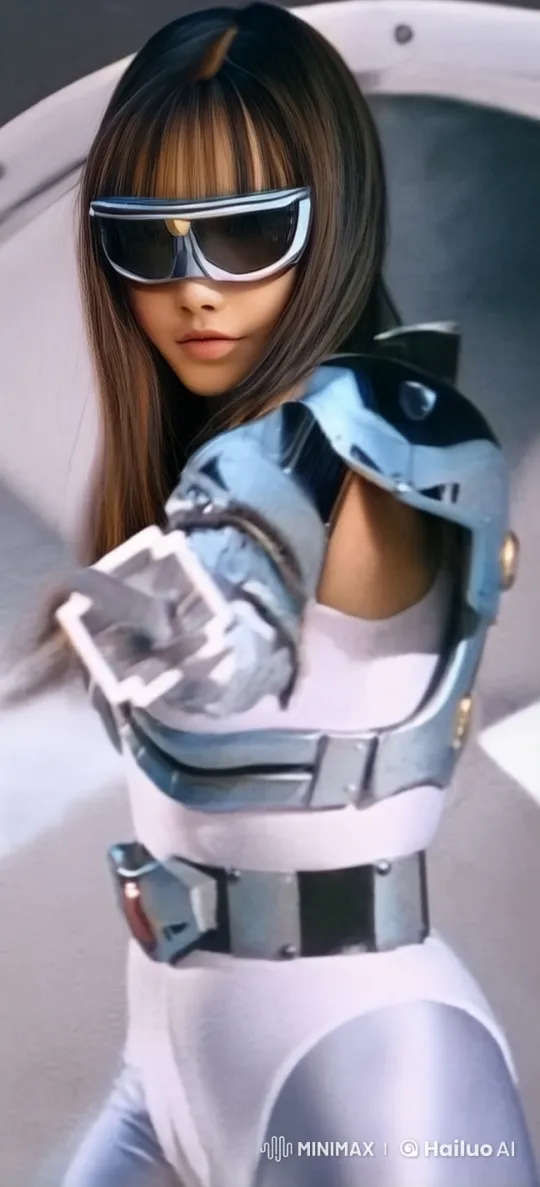 Silvalera Transforms Confidently in Futuristic Silver Suit – AI Generated Video | Hailuo AI