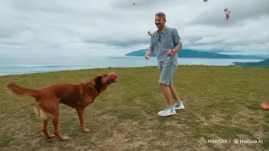Dog Launches Apples at Person from 100,000 Meters – AI Generated Video | Hailuo AI