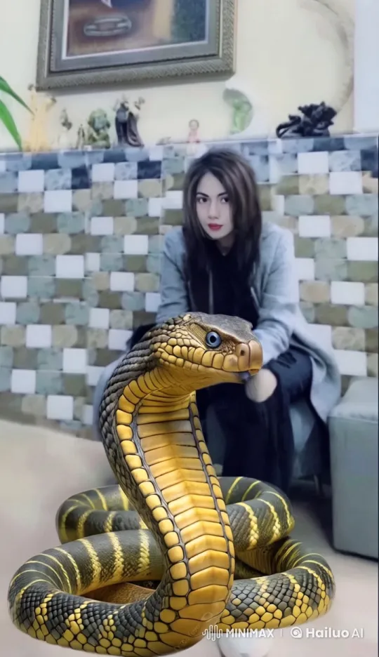 Woman and Majestic Snake in Serene Indoor Setting – AI Generated Video | Hailuo AI