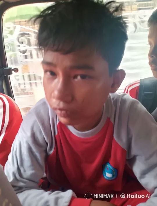 Boy in Uniform Shows Signs of Anger Inside Moving Vehicle – AI Generated Video | Hailuo AI