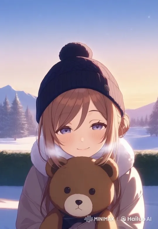 Winter Serenity: Girl with Teddy Bear in Snowy Landscape – AI Generated Video | Hailuo AI