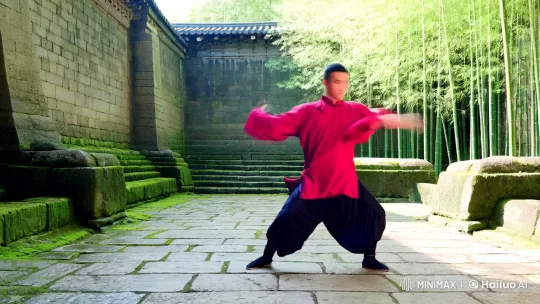 Martial Artist Showcases Graceful Kung Fu in Ancient Courtyard – AI Generated Video | Hailuo AI