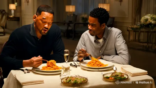 Will Smith and Chris Rock in Elegant Dining Scene – AI Generated Video | Hailuo AI