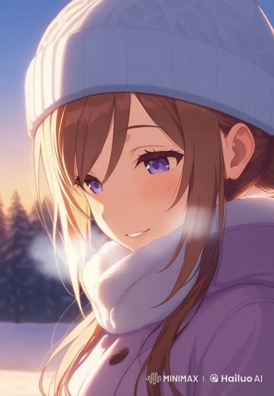 Young Woman in Snowy Landscape at Sunset – AI Generated Video | Hailuo AI