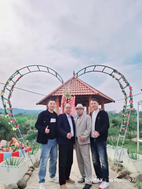Four Individuals Sing and Dance Cheerfully in a Flower-Decorated Garden – AI Generated Video | Hailuo AI