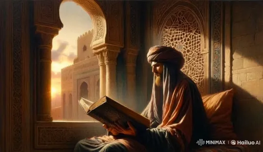 Medieval Scholar Reads in Golden Palace at Sunset – AI Generated Video | Hailuo AI