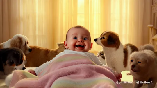 Baby and Pets Share a Serene, Joyful Moment – AI Generated Video | Hailuo AI