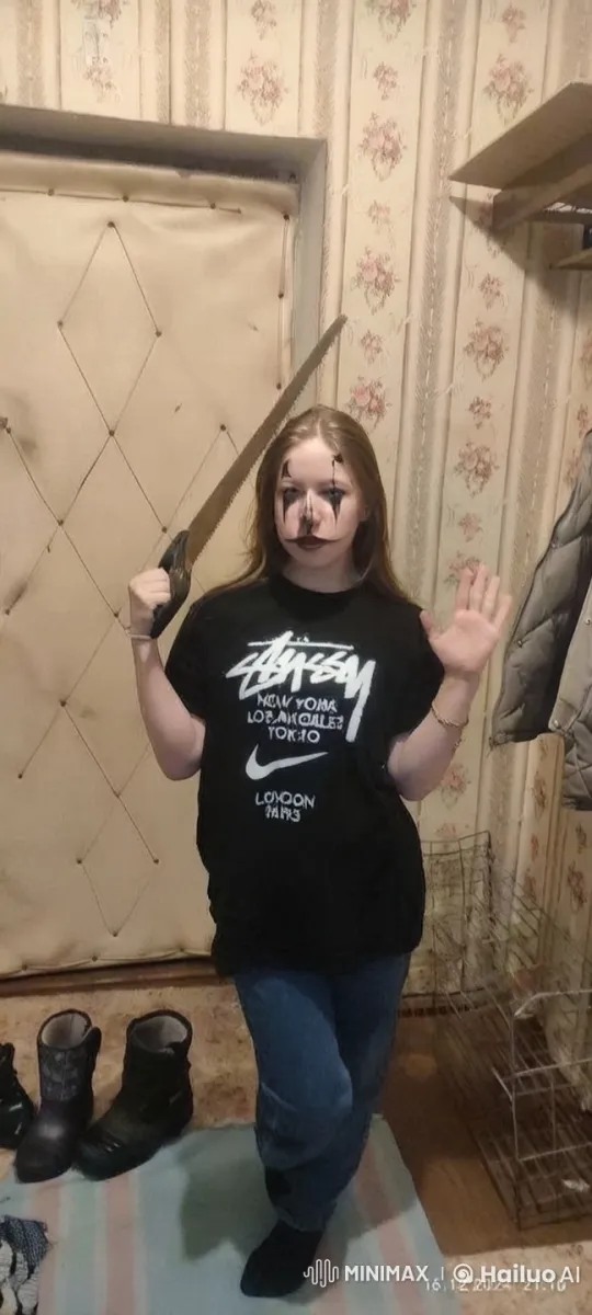 Person Waves and Blows Kiss with Saw in Vintage Room – AI Generated Video | Hailuo AI