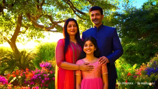 Family in Golden Light Amidst Verdant Garden – AI Generated Video | Hailuo AI