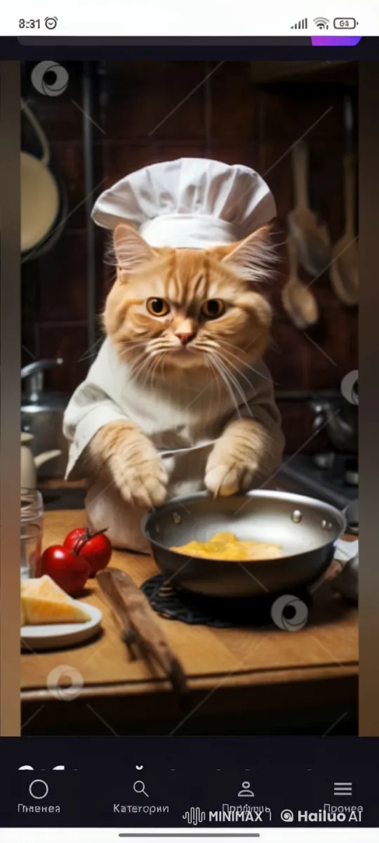 Cat Chef in the Kitchen: Whisking Scrambled Eggs – AI Generated Video | Hailuo AI