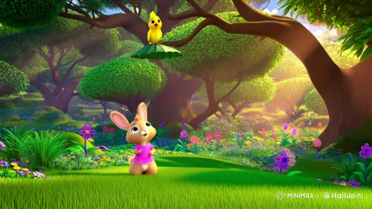 Enchanted Forest Friendship: Tutu, Piku, and the Leaf Umbrella – AI Generated Video | Hailuo AI