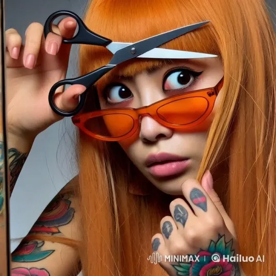 Asian Woman Cuts Her Bangs with a Comedic Twist – AI Generated Video | Hailuo AI