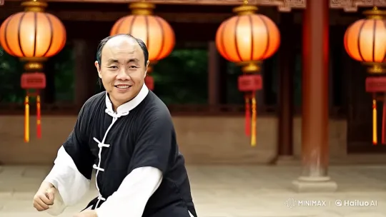 Middle-aged Man Practicing Kung Fu in Serene Courtyard – AI Generated Video | Hailuo AI