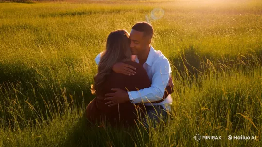 Intimate Embrace in Sunlit Field - Aesthetic Short Film – AI Generated Video | Hailuo AI