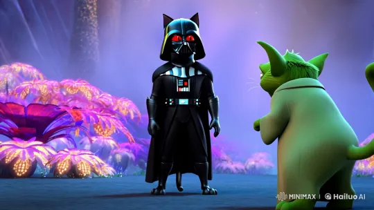 Jedi Cats Duel in Mystical Landscape – AI Generated Video | Hailuo AI