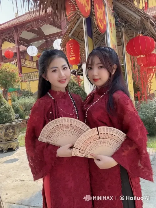 Elegant Red Outfits: Graceful Kungfu Performance in Festive Courtyard – AI Generated Video | Hailuo AI