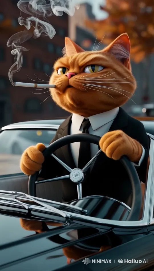 Sophisticated Cat Commands Classic Car in Urban Setting – AI Generated Video | Hailuo AI