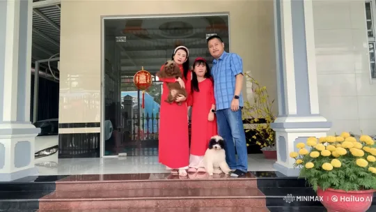 Family in Red Outfits Performs Kung Fu in Front of Home – AI Generated Video | Hailuo AI