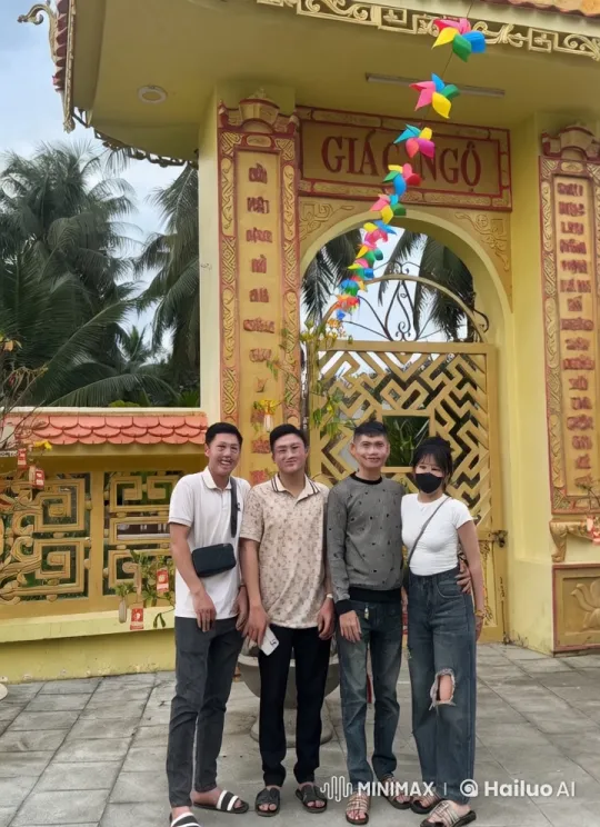 Four Friends Practicing Kungfu at Serene Temple Gate – AI Generated Video | Hailuo AI