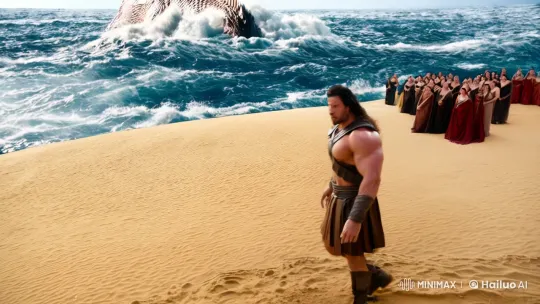 Hercules Fights a Serpentine Beast Near a Sand City – AI Generated Video | Hailuo AI