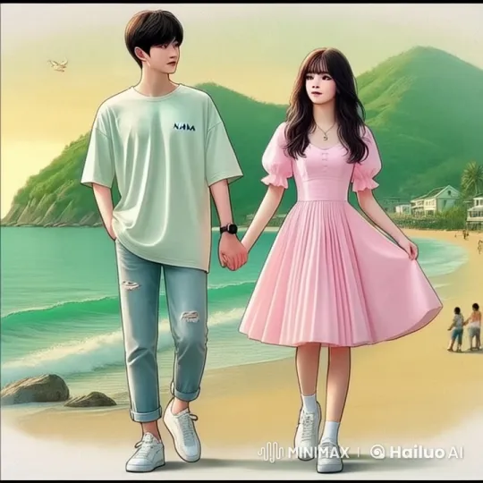 Young Couple's Romantic Stroll on a Serene Beach – AI Generated Video | Hailuo AI