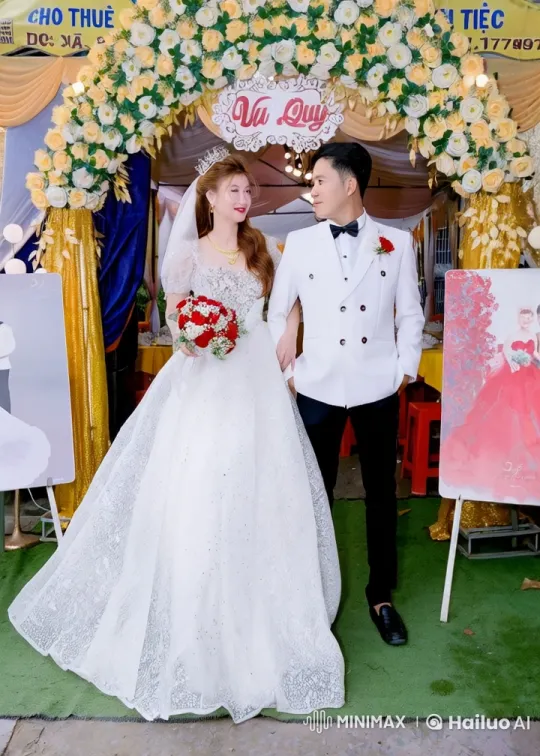 Joyful Wedding Couple Leaps in Celebration – AI Generated Video | Hailuo AI