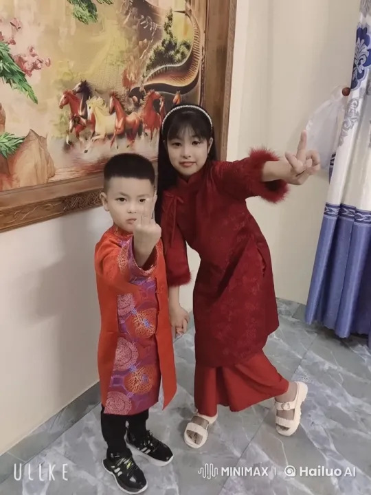 Traditional Attire Kung Fu Display by Boy and Girl – AI Generated Video | Hailuo AI