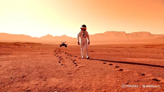 Astronaut Explores Majestic Martian Landscape – AI Generated Video | Hailuo AI