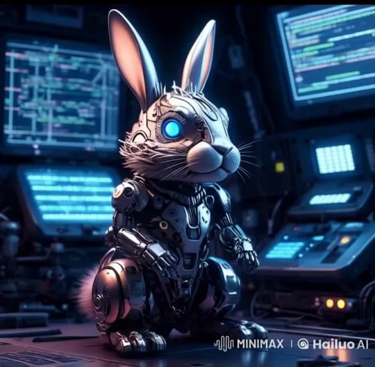 Futuristic Robotic Rabbit in Sci-Fi Desk Scene – AI Generated Video | Hailuo AI