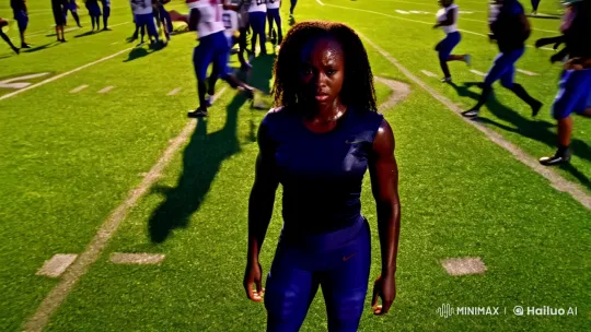 Athletic Poise: Female Footballer in Sunlit Drama – AI Generated Video | Hailuo AI