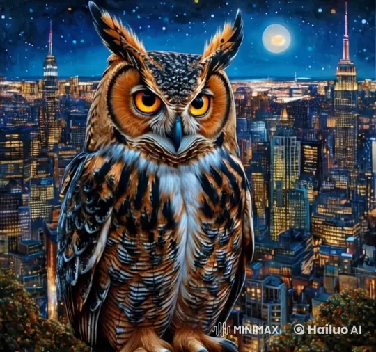 Owl Transforms into Human in Nighttime Cityscape – AI Generated Video | Hailuo AI