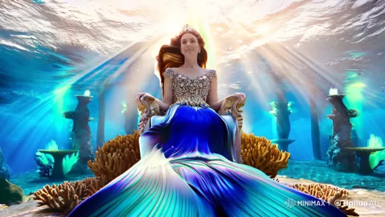 Mermaid Princess Enthralls in Majestic Underwater Throne – AI Generated Video | Hailuo AI