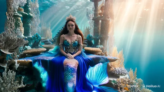 Regal Mermaid Princess in Underwater Throne Scene – AI Generated Video | Hailuo AI