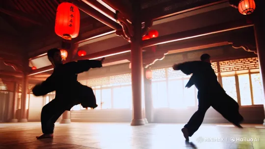 Martial Artist Showcases Mastery in Kung Fu Hall – AI Generated Video | Hailuo AI