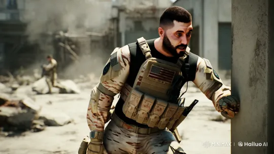 Seasoned Commander Leads Squad in Urban Warfare – AI Generated Video | Hailuo AI